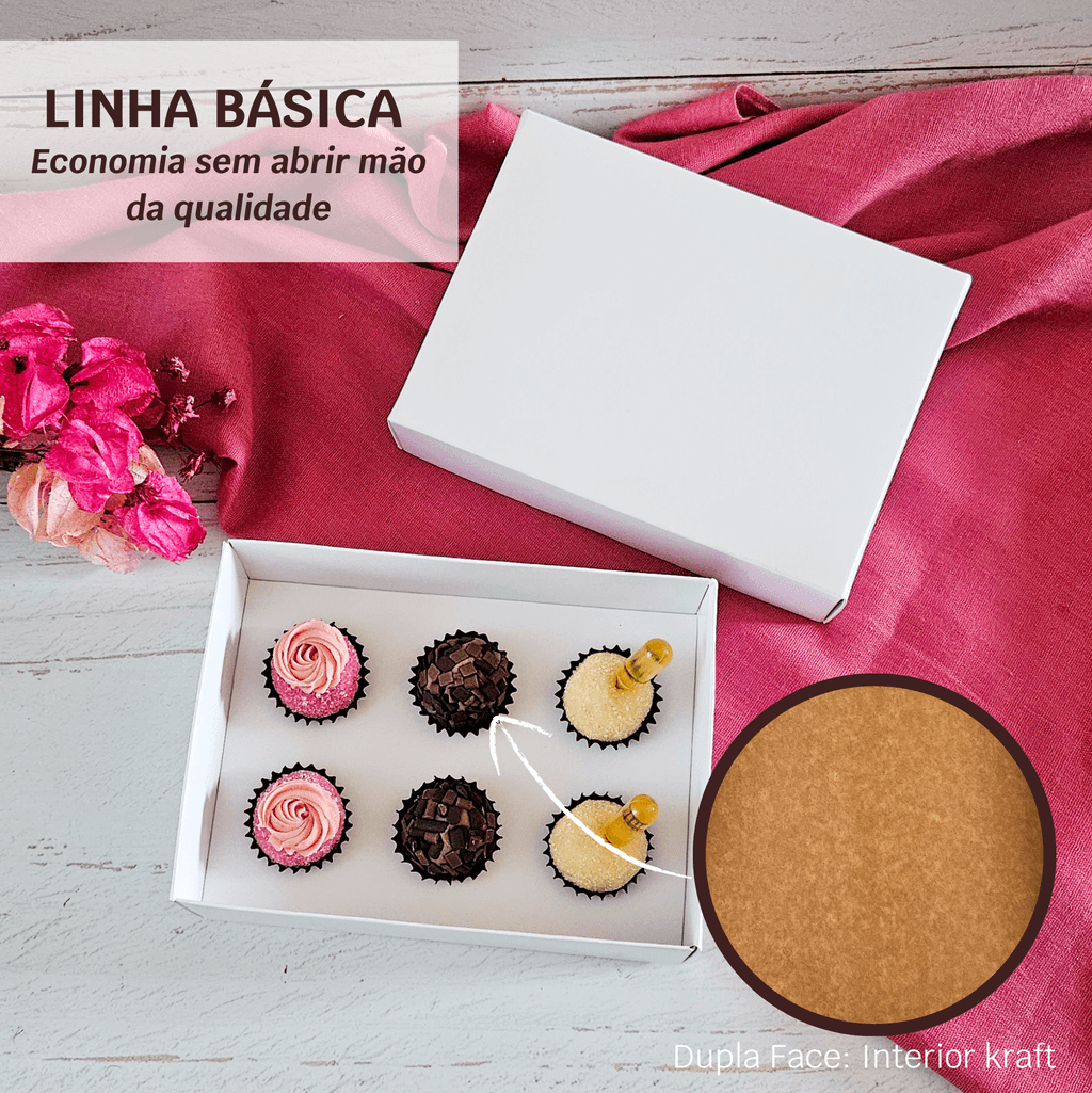 LINHA BASICA - 10 Caixas com Berço 06 brigadeiros - altura 5 cm - Tampa Papel