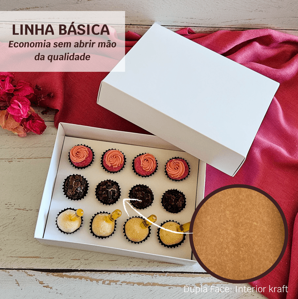 10 Caixas com Berço 12 brigadeiros - altura 5 cm - Tampa Papel - LINHA BASICA