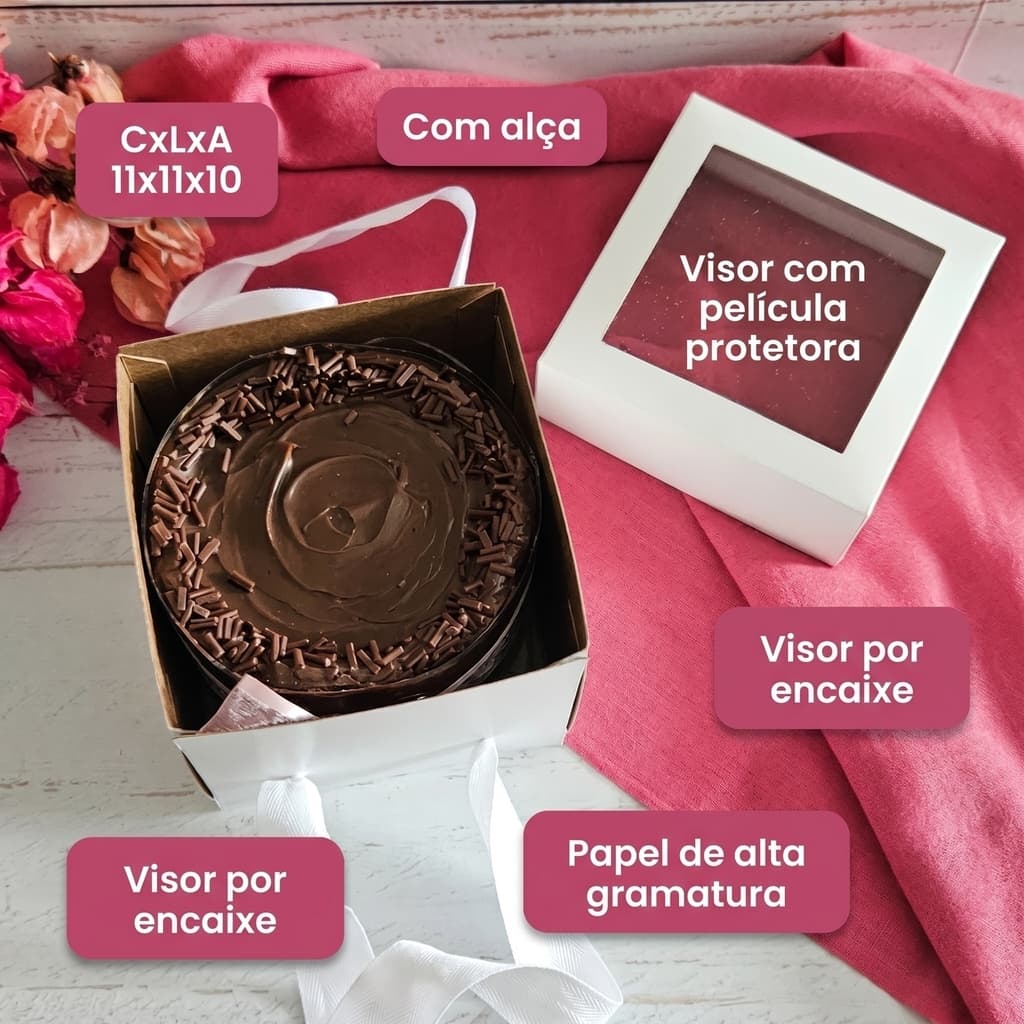 10 Caixas com alça para Bento Cake - 11x11cm Altura 10cm