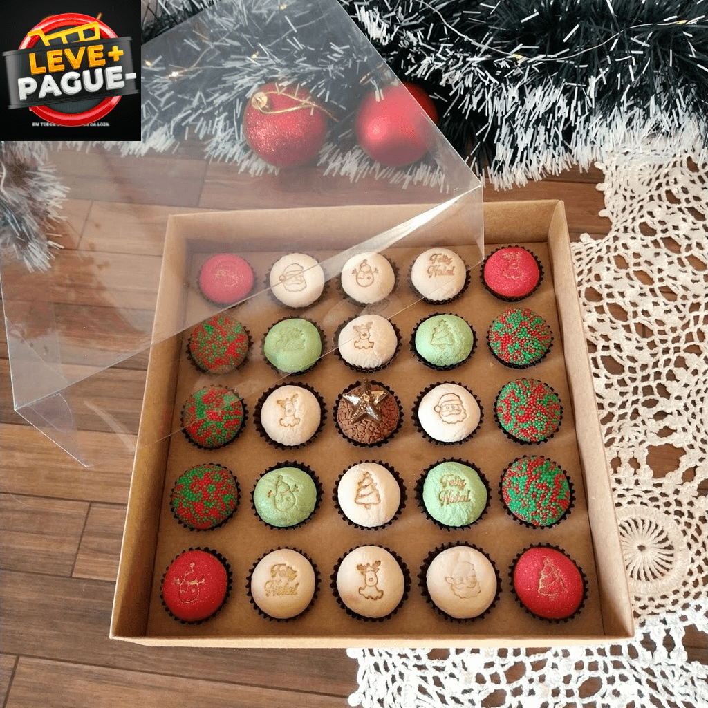 10 Caixas com berço para 25 brigadeiros kraft - Tampa transparente