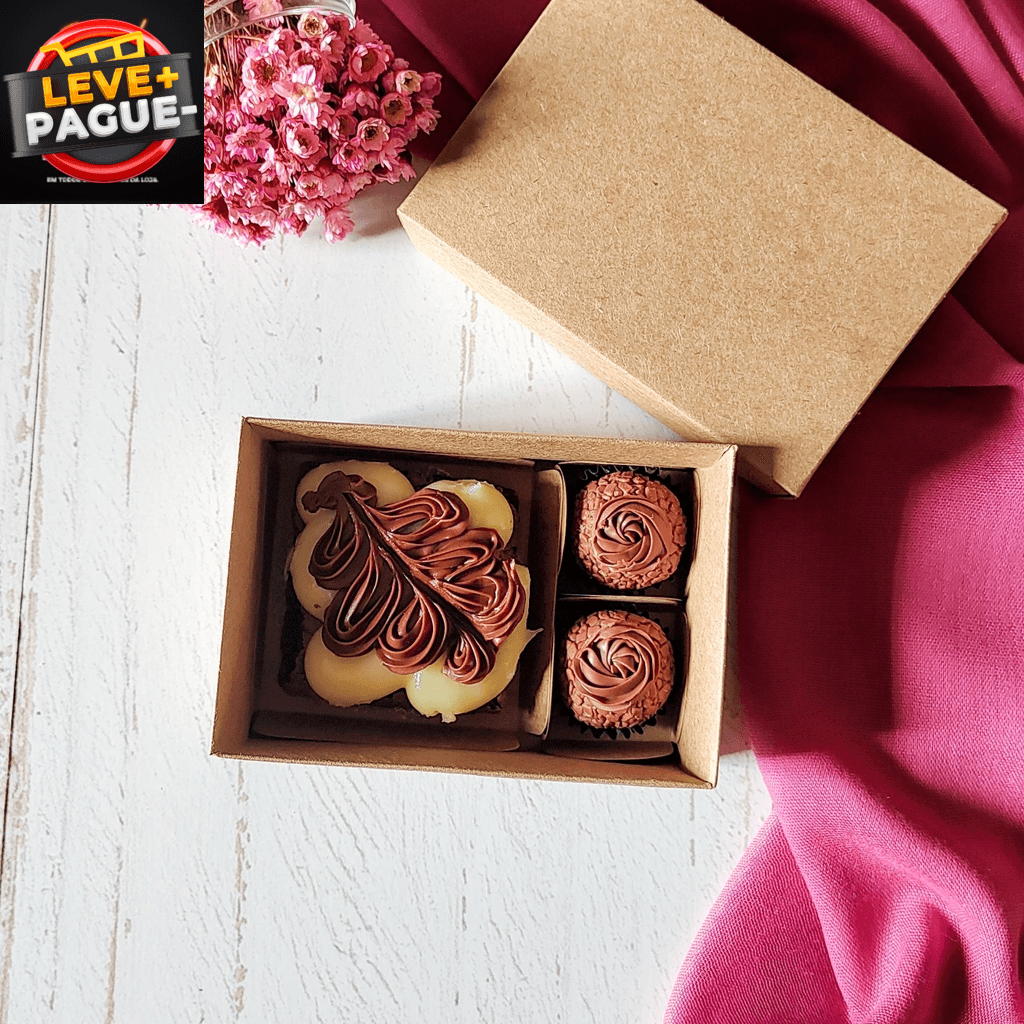 10 Caixas para 1 Brownie + 2 Doces - Kraft - altura 5cm - Tampa Papel