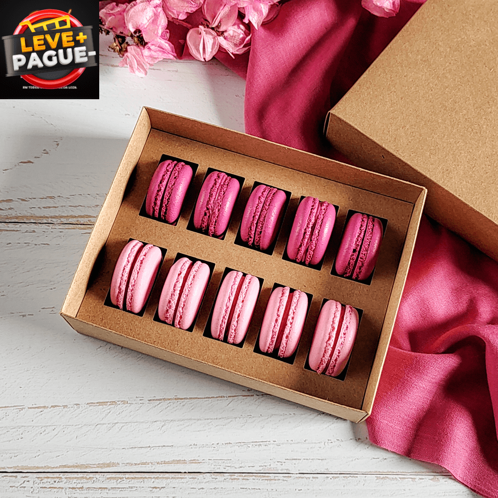 10 Caixas para 10 Macarons - Kraft - Altura 5cm - Tampa de Papel