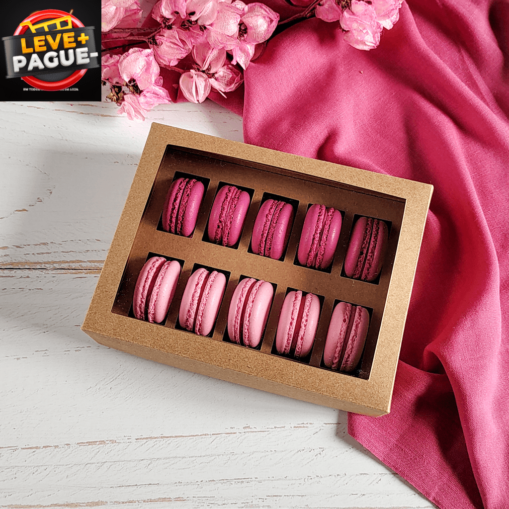 10 Caixas para 10 Macarons - Kraft - altura 5cm - Visor transparente