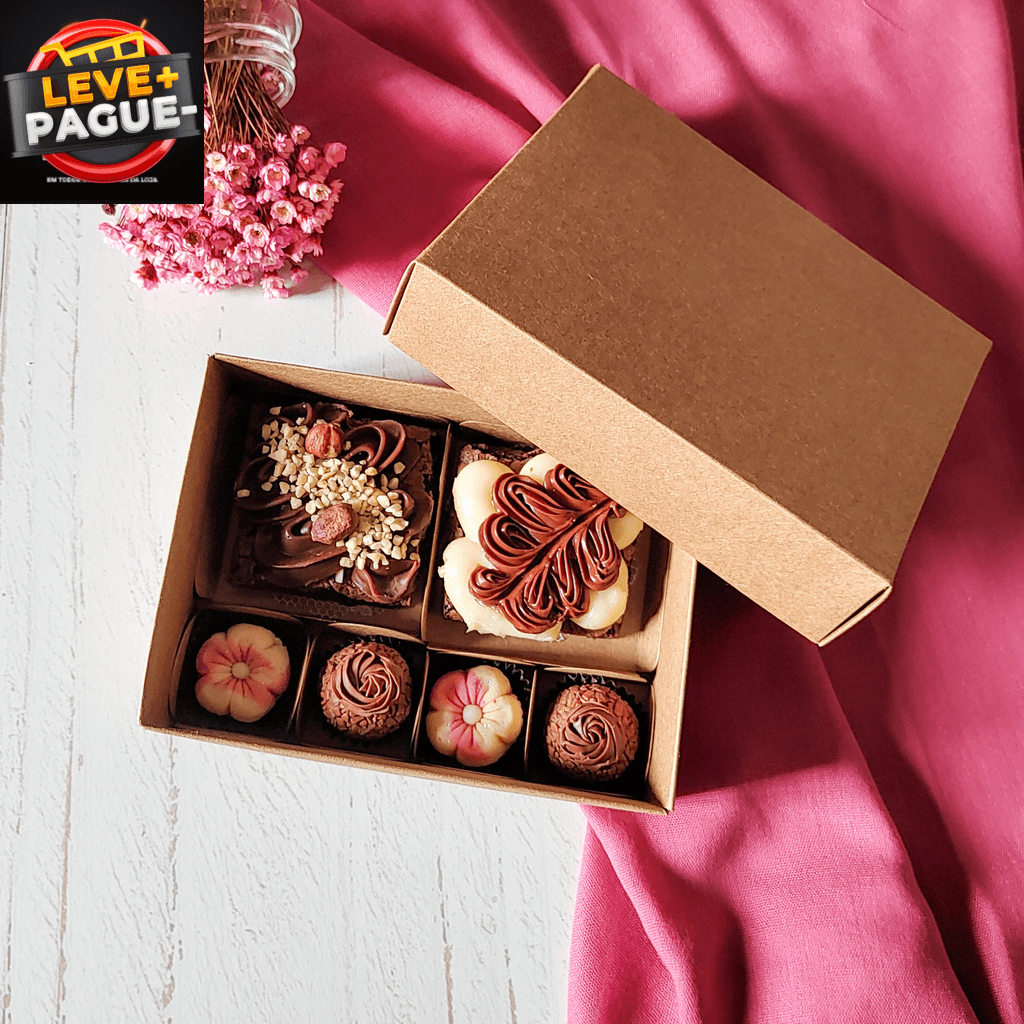 10 Caixas para 2 Pães de Mel + 4 Doces - Kraft - altura 5cm - Tampa papel
