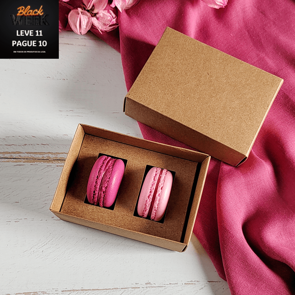 10 Caixas para 2 Macarons - Kraft - altura 5cm - Tampa Papel