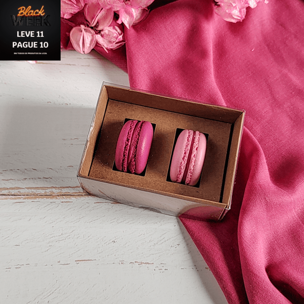 10 Caixas para 2 Macarons - Kraft - altura 5cm - Tampa transparente