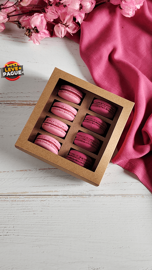 10 Caixas para 8 Macarons - Kraft - Visor Transparente