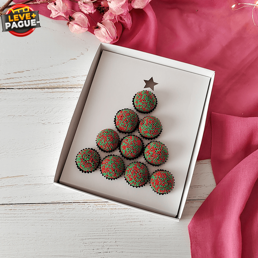10 Caixas para Arvore de natal para 10 brigadeiros de 14g a 20g - Branca