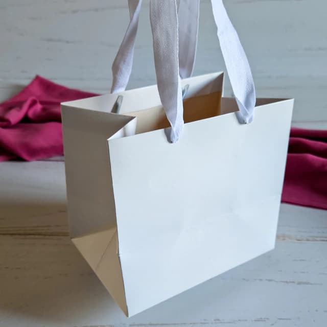 Sacolas pequenas 17 × 15 × 12 cm com alça de gorgurão — branca