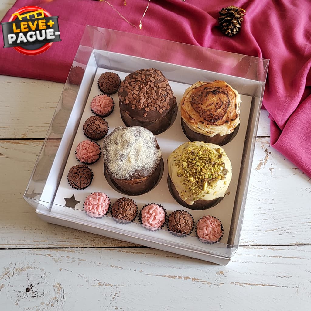 10 Caixas 4 Mini Panetone + 10 brigadeiros de 14 a 20g - Branca - altura 11cm