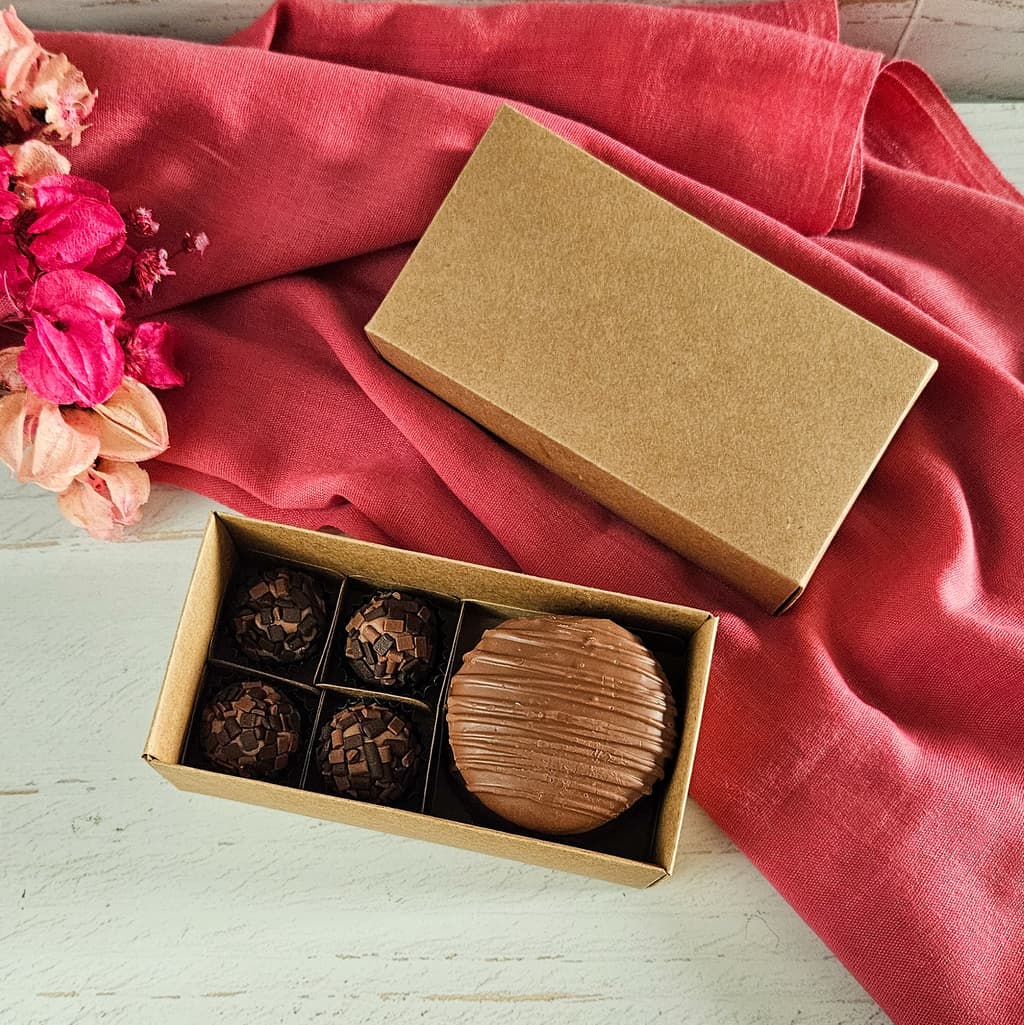10 Caixas para 1 brownie 4 Brigadeiros - Kraft- Tampa Papel