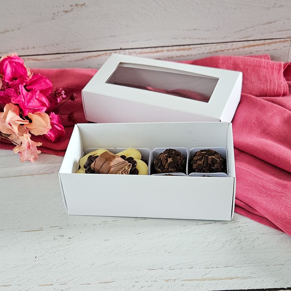 10 Caixas para 1 brownie + 4 Brigadeiros - Branca - Tampa Visor