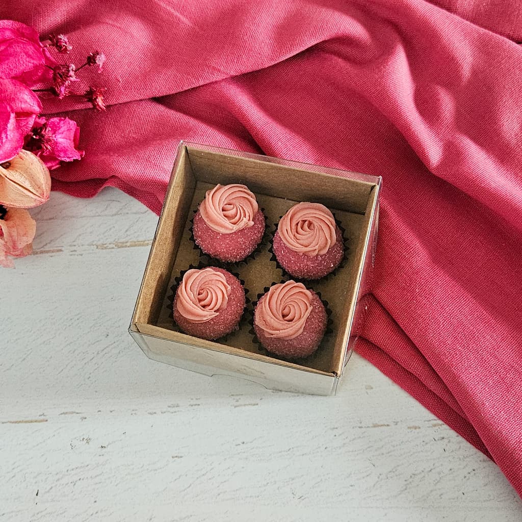 10 Caixas com Berço 4 brigadeiros (14 a 20g) altura 5cm Kraft - Escolha a Tampa