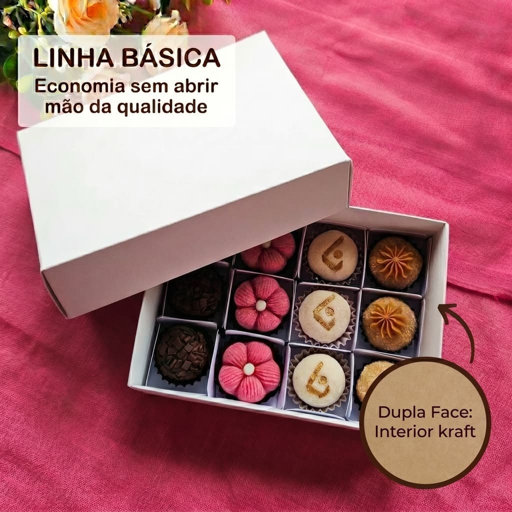 10 Caixas para Caixetas 3.5x3.5cm 12 doces - altura 5cm - Tampa Papel - LINHA BASICA