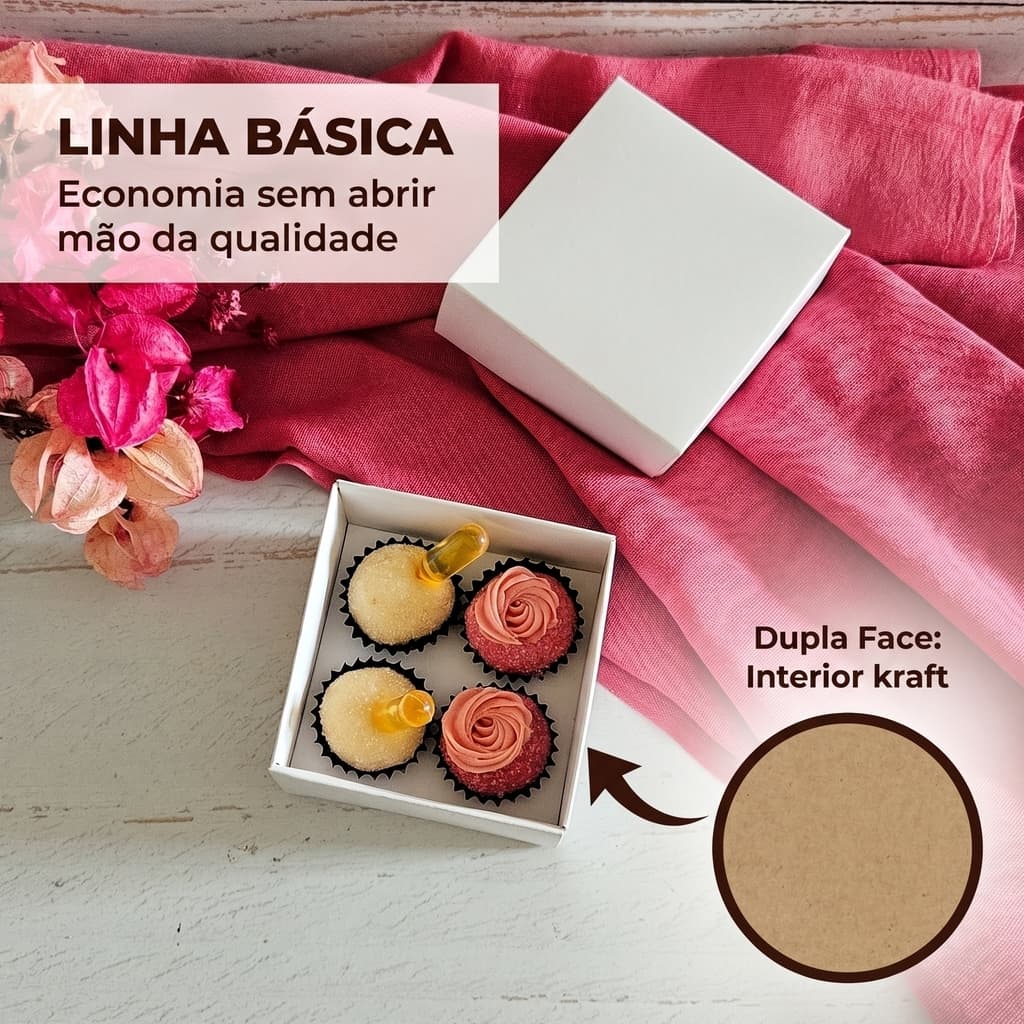10 Caixas com Berço 4 brigadeiros (14 a 20g) - altura 5 cm - Tampa Papel - LINHA BASICA