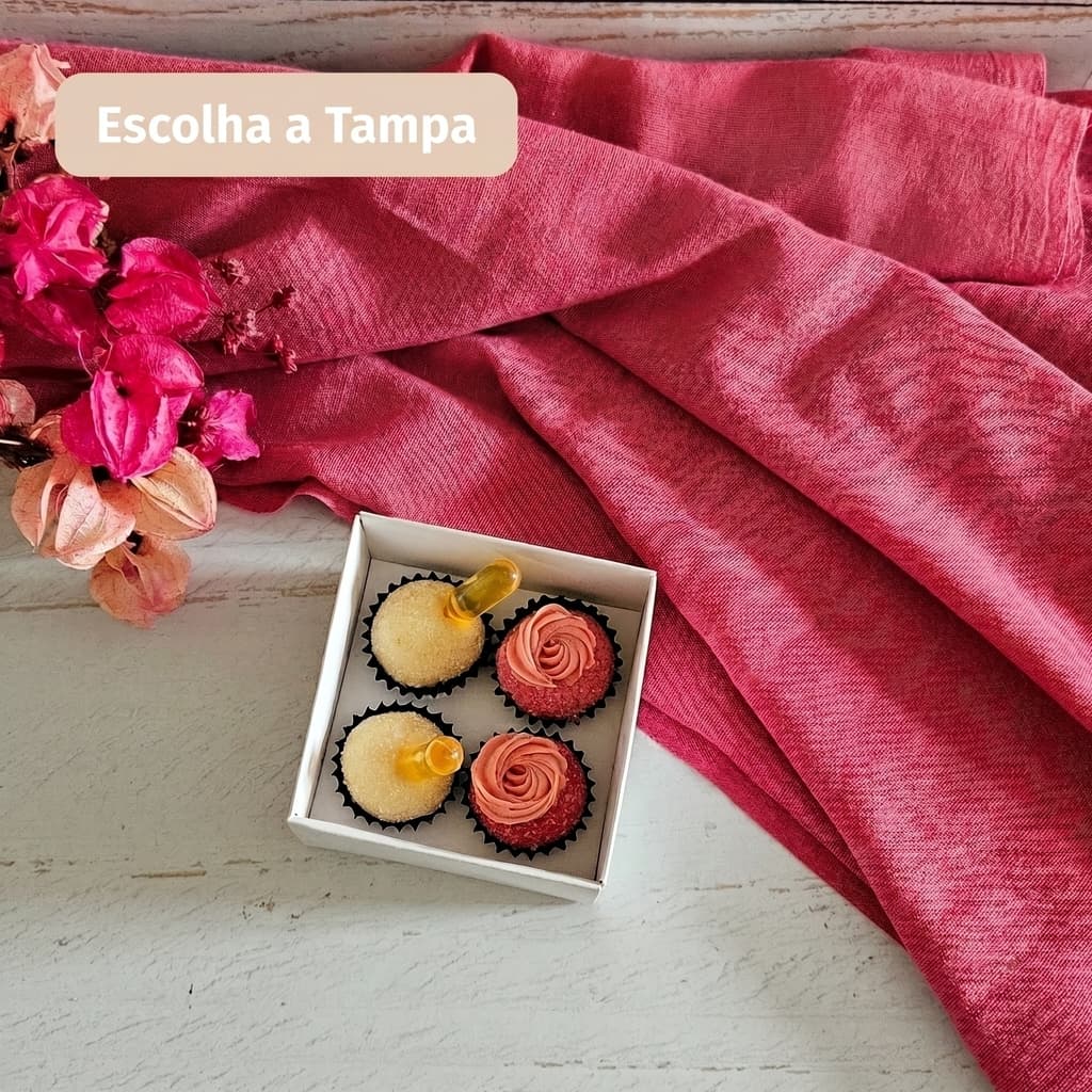10 Caixas com Berço 4 brigadeiros (14 a 20g) - altura 5cm Branca - Escolha a Tampa