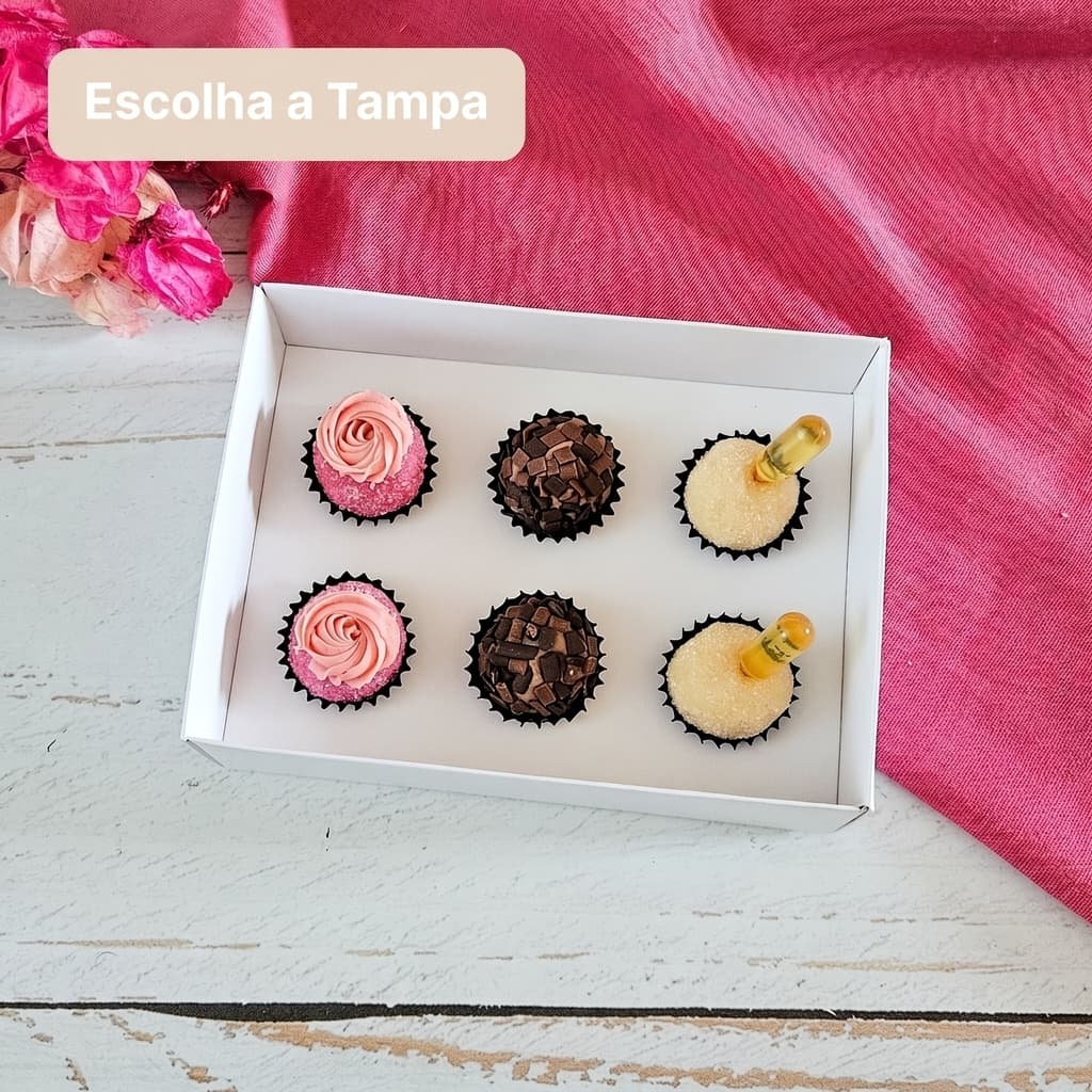 10 Caixas com berço para 6 brigadeiros Branca - Escolha a Tampa