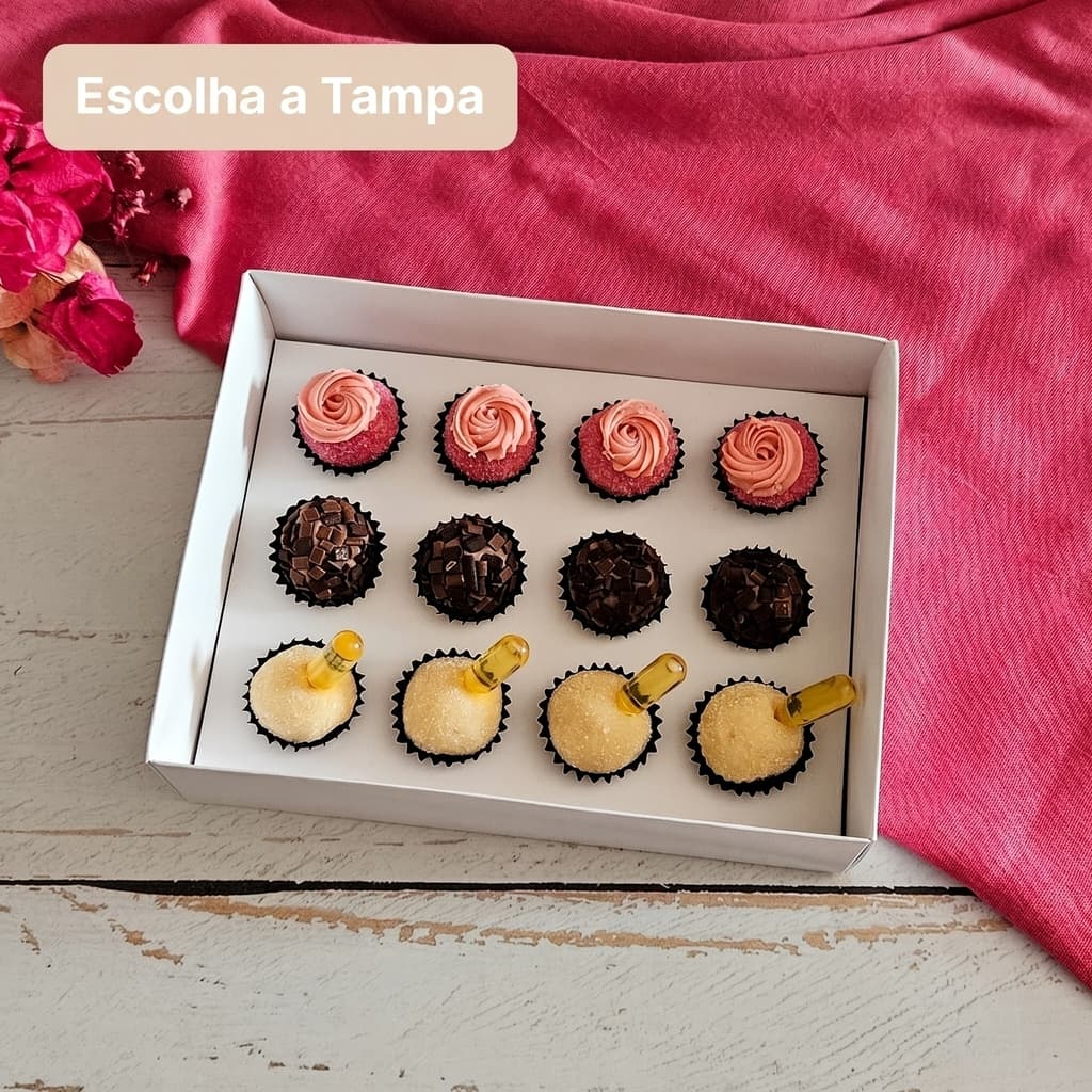 10 Caixas com berço para 12 brigadeiros Branca - Escolha a Tampa