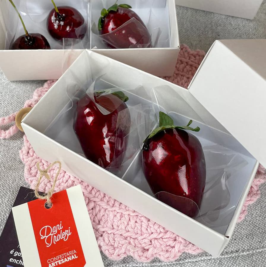 10 Caixas para 2 Morango do Amor - Branca - Tampa Papel