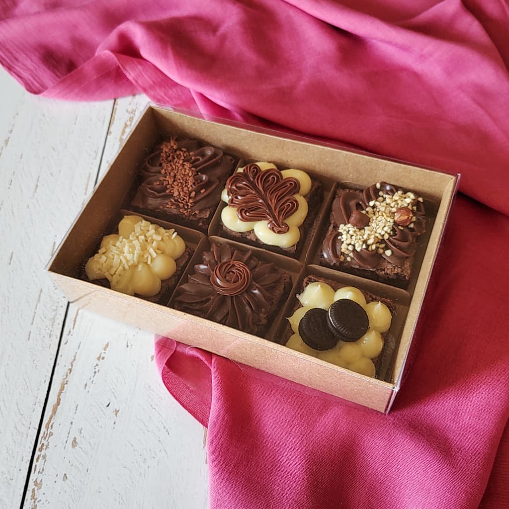 10 Caixas para 6 Brownies - Kraft - Escolha a Tampa