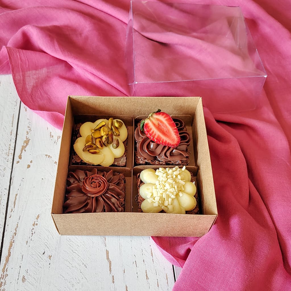 10 Caixas para 4 Brownies - Kraft - Escolha a Tampa