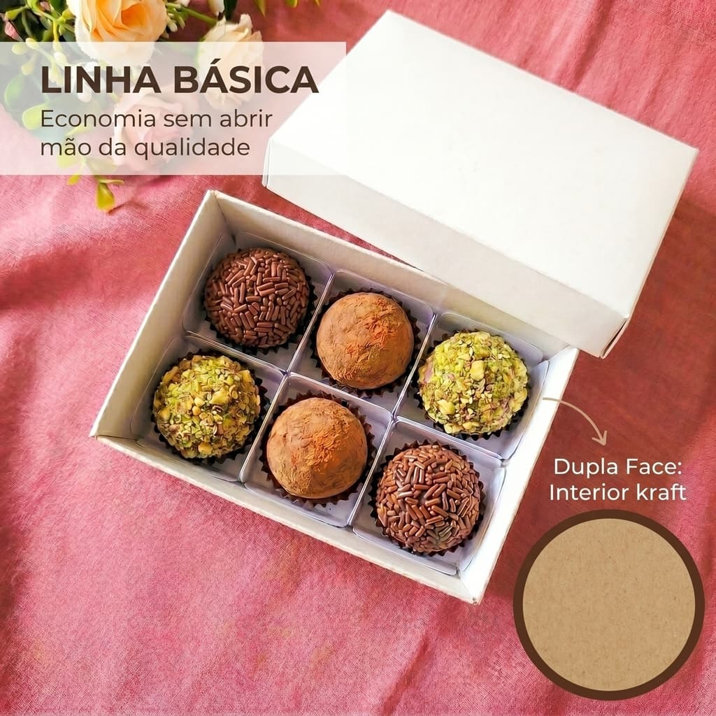10 Caixas para Caixetas 3.5x3.5cm 6 doces - altura 5cm - Tampa Papel - Linha Basica