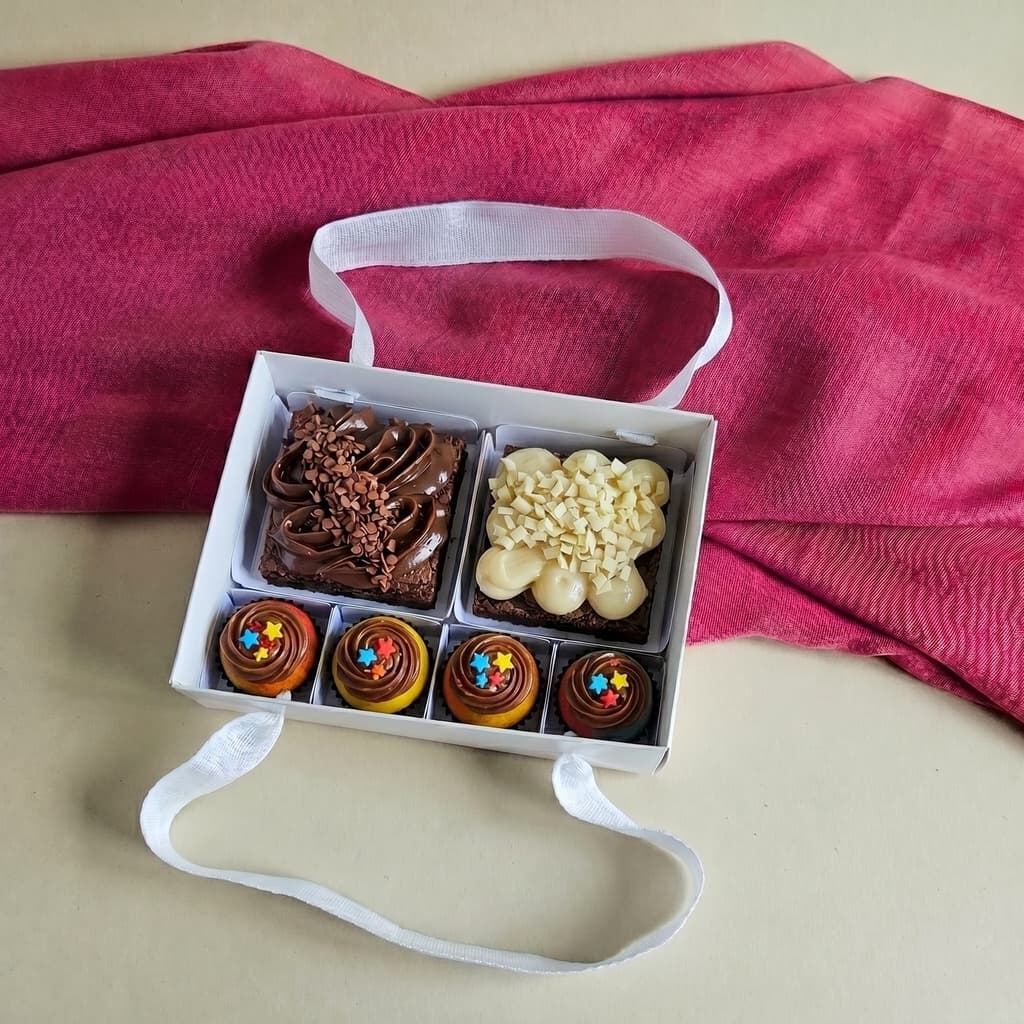 10 Caixas com Alça para 2 Brownies 4 doces - Branca - Escolha a Tampa