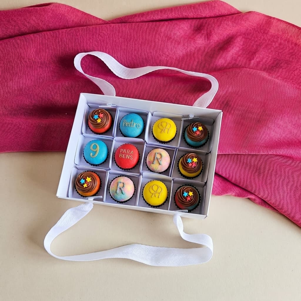 10 Caixas com alça para Caixetas 3.5x3.5cm 12 doces - altura 5cm - Branca - Escolha a Tampa